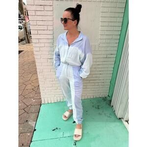 PARADISED Blue 100% Cotton Long Sleeve Tracksuit Kelsey Jumpsuit Size Medium